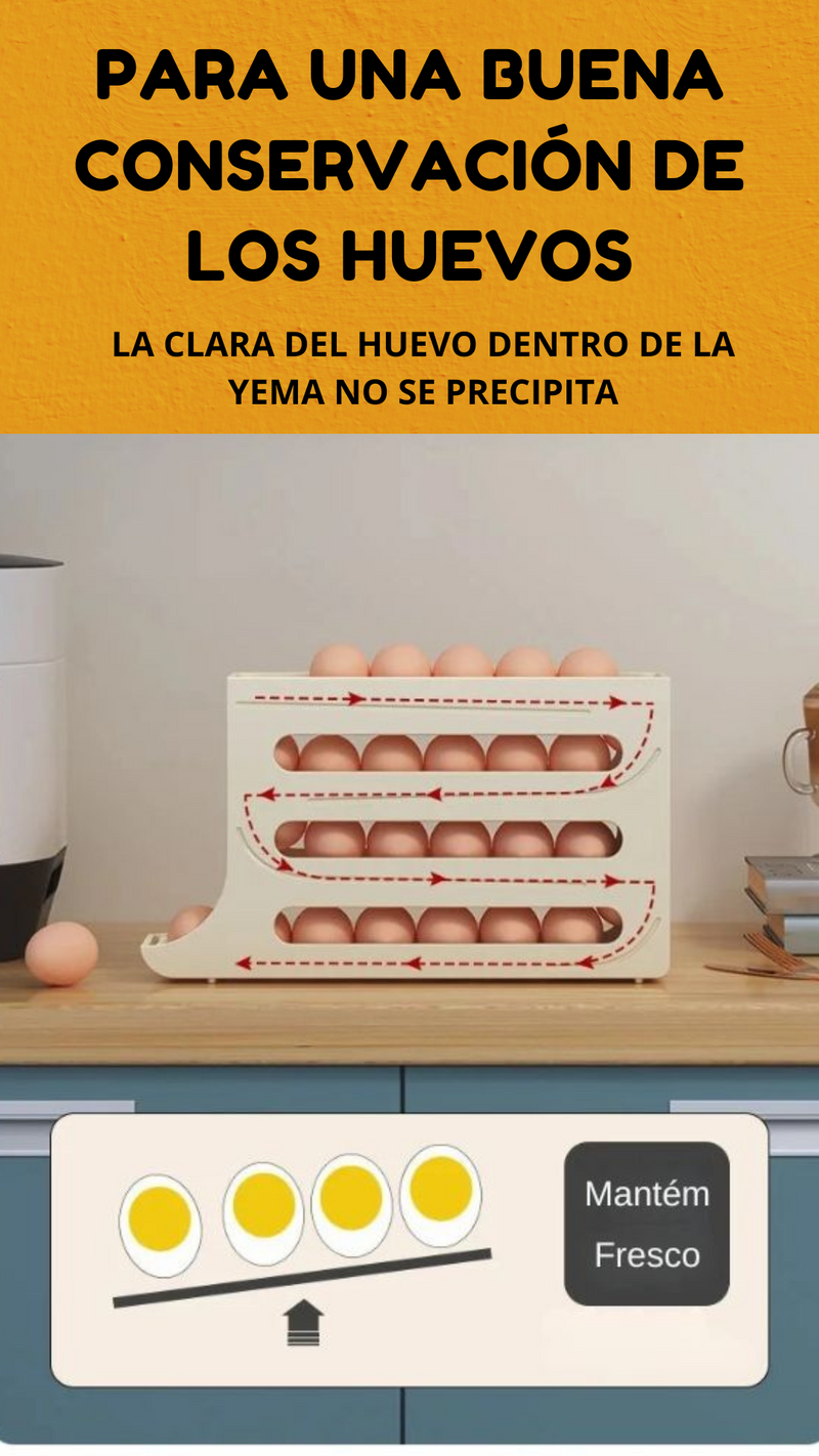 🍳 Organizador de Huevos con Sistema Automático de Rodamiento ¡  ✨🥚✨Adiós al Caos en tu Refrigerador! ✨🥚✨