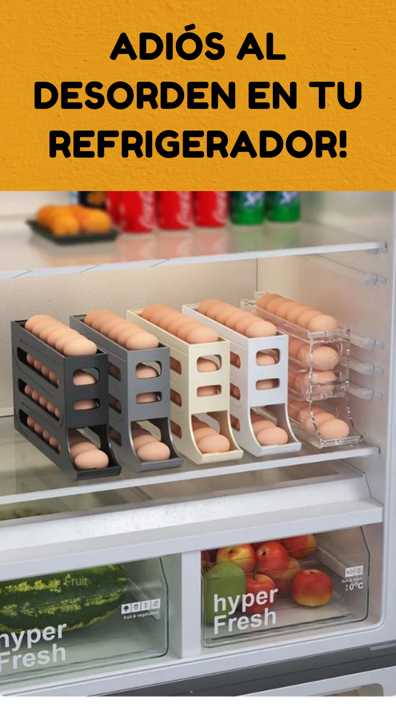 🍳 Organizador de Huevos con Sistema Automático de Rodamiento ¡  ✨🥚✨Adiós al Caos en tu Refrigerador! ✨🥚✨